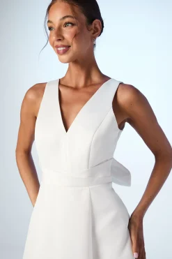 Coast Robe de Mariée Longue en Satin avec Décolleté Plongeant en V et Nœud au Dos<Femme Satin Et Dentelle|Robes