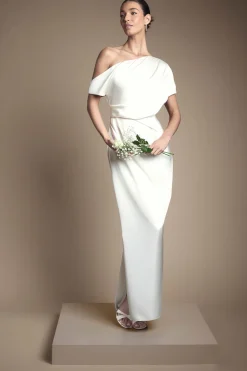 Coast Robe de Mariée Longue en Satin à Épaules Dénudées avec Détails Froncés<Femme Satin Et Dentelle|Robes