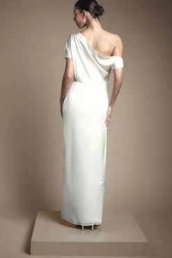 Coast Robe de Mariée Longue en Satin à Épaules Dénudées avec Détails Froncés<Femme Satin Et Dentelle|Robes