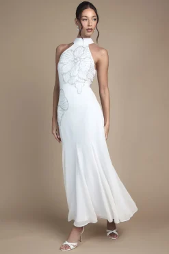 Robe de Mariée Longue Ornementée avec Plis Godet