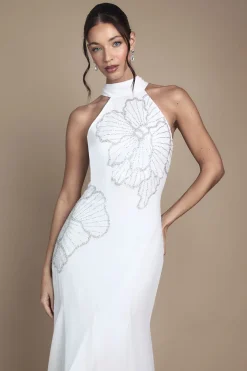 Robe de Mariée Longue Ornementée avec Plis Godet