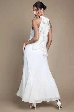 Robe de Mariée Longue Ornementée avec Plis Godet