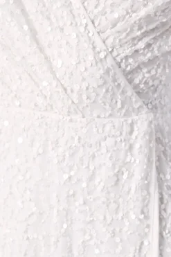Robe de Mariée Longue à Sequins avec Corsage Croisé et Manches Longues