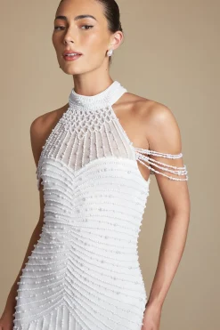Robe De Mariée À Manches Drapées Ornée De Perles