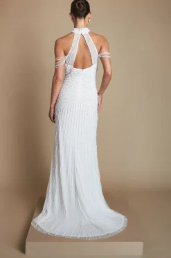 Robe De Mariée À Manches Drapées Ornée De Perles
