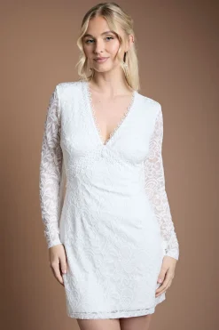 Robe de Mariée à Manches Longues en Dentelle à Franges