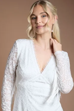 Robe de Mariée à Manches Longues en Dentelle à Franges