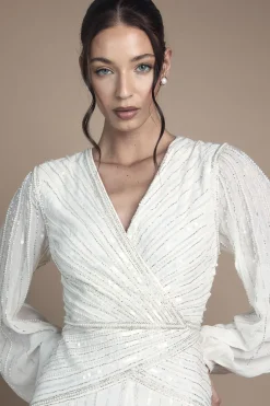 Robe de Mariée à Manches Longues avec Ornements Linéaires