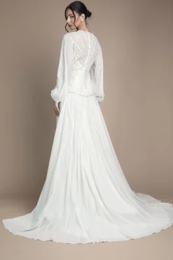 Robe de Mariée à Manches Longues avec Ornements Linéaires