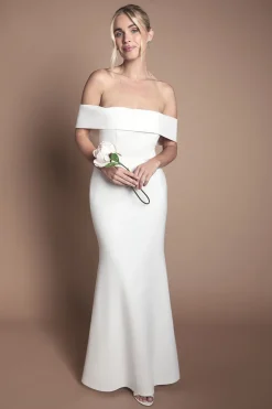 Robe De Mariée Maxi Bardot En Ponte Petite Taille