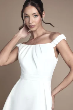 Robe de Mariée Maxi Bardot Évasée avec Ourlet Asymétrique