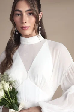Robe de Mariée Maxi Bohème à Manches Longues avec Superposition de Mousseline