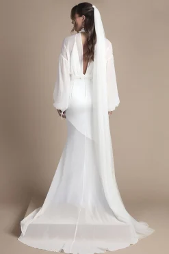 Robe de Mariée Maxi Bohème à Manches Longues avec Superposition de Mousseline
