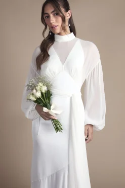 Robe de Mariée Maxi Bohème à Manches Longues avec Superposition de Mousseline