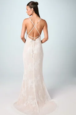 Robe de Mariée Maxi Caraco à Col V en Maille Ornée