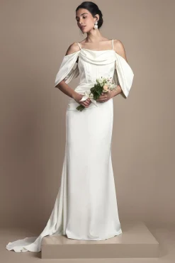 Coast Robe de Mariée Maxi en Satin Drapé avec Décolleté Bénitier et Bustier<Femme Robes Corset|Satin Et Dentelle