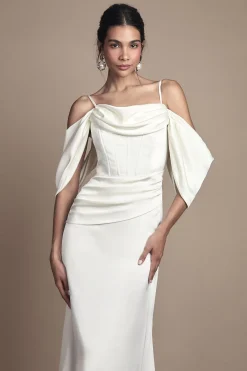 Coast Robe de Mariée Maxi en Satin Drapé avec Décolleté Bénitier et Bustier<Femme Robes Corset|Satin Et Dentelle