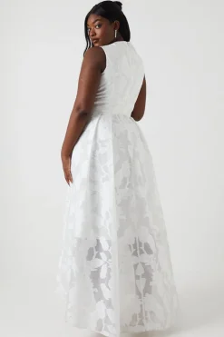 Robe de Mariée Maxi Grande Taille à Décolleté Plongeant en Organza Jacquard Cascade