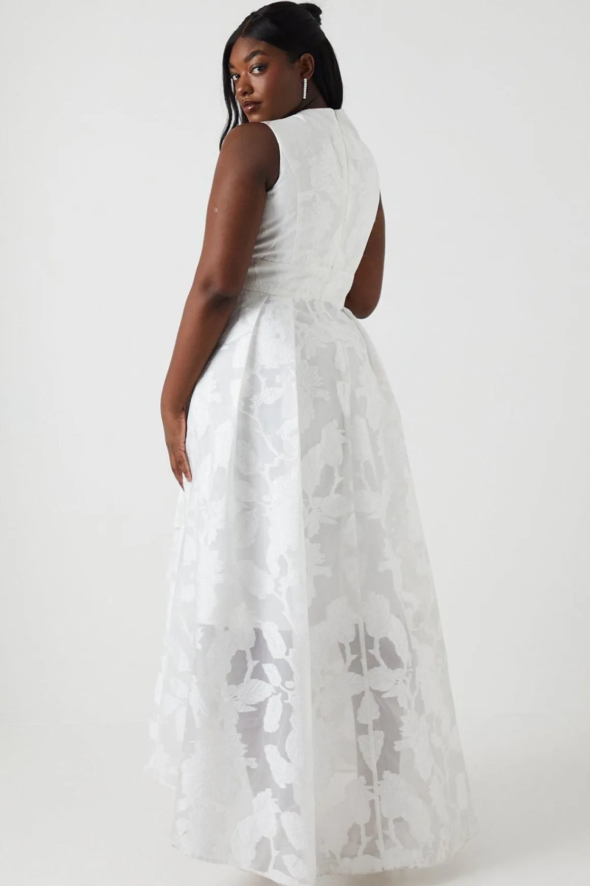 Robe de Mariée Maxi Grande Taille à Décolleté Plongeant en Organza Jacquard Cascade