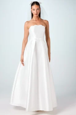 Robe de Mariée Maxi Sans Bretelles à Encolure Festonnée