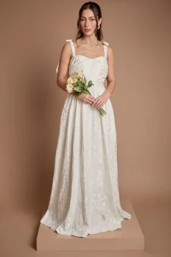 Robe De Mariée Maxi Sans Manches À Bretelles Nouées En Jacquard