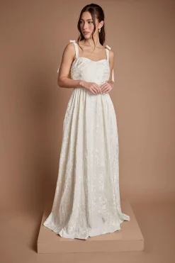 Robe De Mariée Maxi Sans Manches À Bretelles Nouées En Jacquard