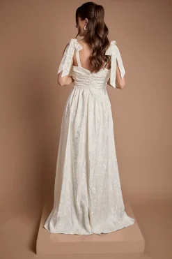 Robe De Mariée Maxi Sans Manches À Bretelles Nouées En Jacquard
