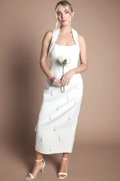 Coast Robe De Mariée Midi En Satin Avec Col Halter Et Perle Petite Taille<Femme Satin Et Dentelle|Robes