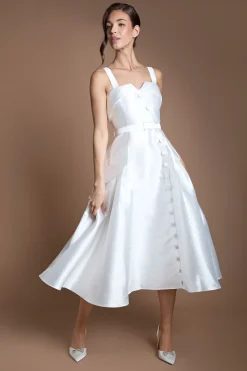 Coast Robe De Mariée Midi Lisa Beige En Sergé Volumineuse Avec Ceinture<Femme Toutes Les Robes|Robes Mi-Longues