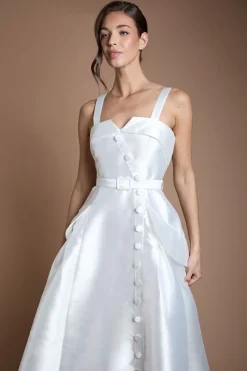 Coast Robe De Mariée Midi Lisa Beige En Sergé Volumineuse Avec Ceinture<Femme Toutes Les Robes|Robes Mi-Longues