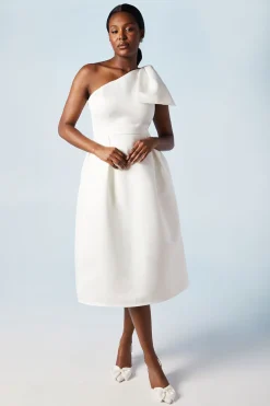 Robe de Mariée Mi-Longue Asymétrique avec Nœud Statement