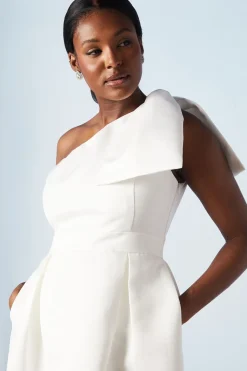 Robe de Mariée Mi-Longue Asymétrique avec Nœud Statement