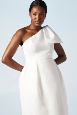 Robe de Mariée Mi-Longue Asymétrique avec Nœud Statement