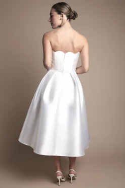 Robe de Mariée Mi-Longue Bustier à Bords Festonnés