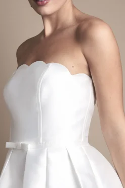 Robe de Mariée Mi-Longue Bustier à Bords Festonnés
