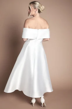Coast Robe De Mariée Mi-Longue Cintrée À Encolure Bardot En Sergé Lisa Tan Petite<Femme Robes|Robes Mi-Longues