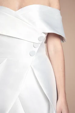 Coast Robe De Mariée Mi-Longue Cintrée À Encolure Bardot En Sergé Lisa Tan Petite<Femme Robes|Robes Mi-Longues