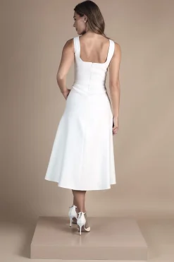 Robe de Mariée Mi-Longue en Sergé avec Ceinture