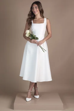 Robe de Mariée Mi-Longue en Sergé avec Ceinture