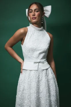 Coast Robe de Mariée Mi-Longue Lisa Tan avec Détail Peplum en Dentelle<Femme Robes Mi-Longues|Satin Et Dentelle