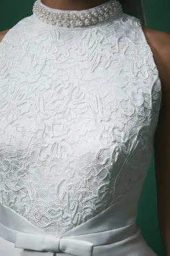 Coast Robe de Mariée Mi-Longue Lisa Tan avec Détail Peplum en Dentelle<Femme Robes Mi-Longues|Satin Et Dentelle