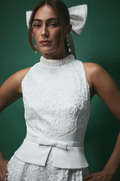 Coast Robe de Mariée Mi-Longue Lisa Tan avec Détail Peplum en Dentelle<Femme Robes Mi-Longues|Satin Et Dentelle