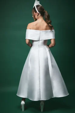 Robe de Mariée Mi-Longue Lisa Tan Sergé Bardot Cintrée