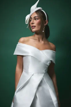 Robe de Mariée Mi-Longue Lisa Tan Sergé Bardot Cintrée