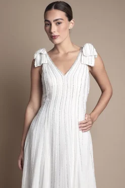 Robe de Mariée Mi-Longue Ornée avec Nœuds aux Épaules