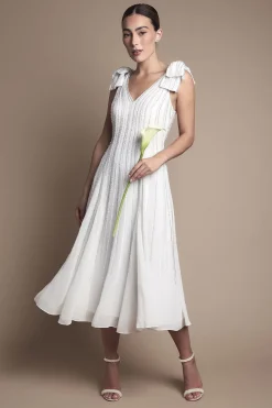 Robe de Mariée Mi-Longue Ornée avec Nœuds aux Épaules