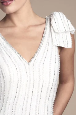 Robe de Mariée Mi-Longue Ornée avec Nœuds aux Épaules