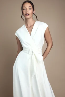 Robe de Mariée Mi-Longue Sans Manches avec Ceinture