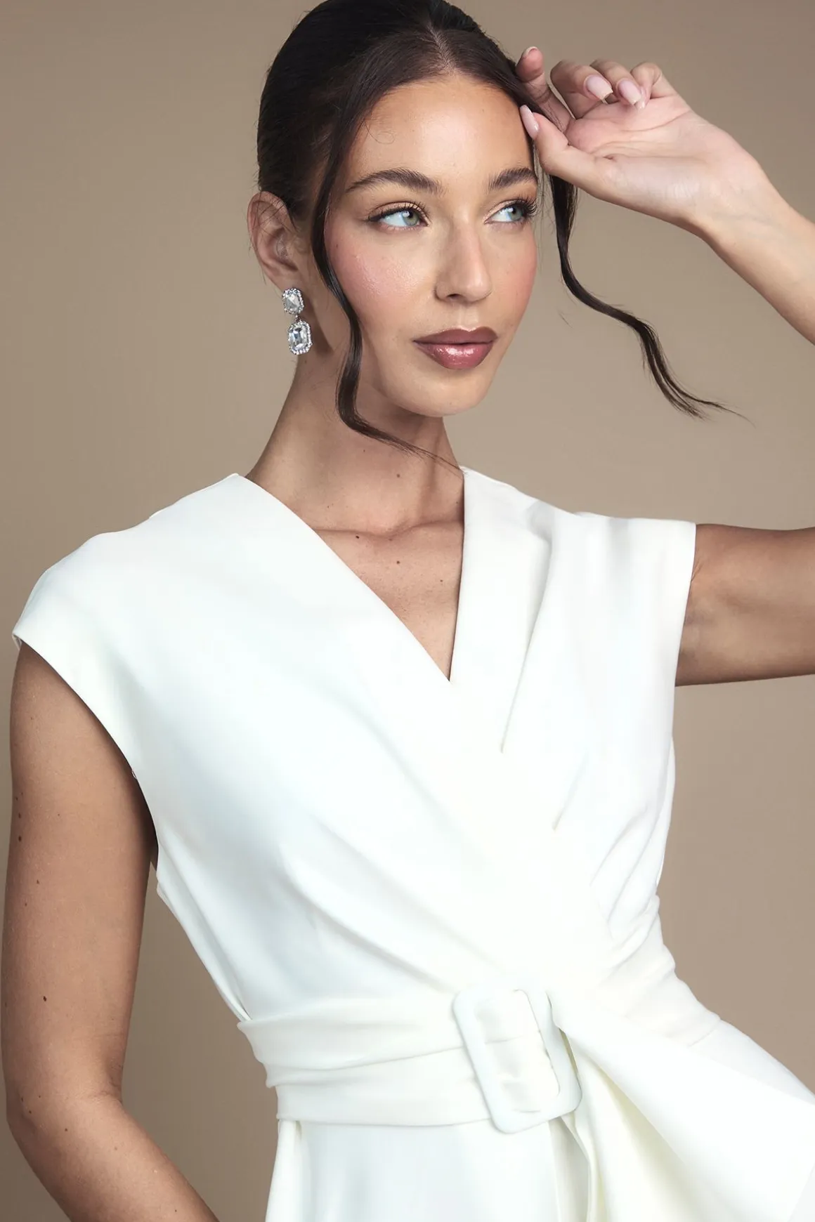 Robe de Mariée Mi-Longue Sans Manches avec Ceinture
