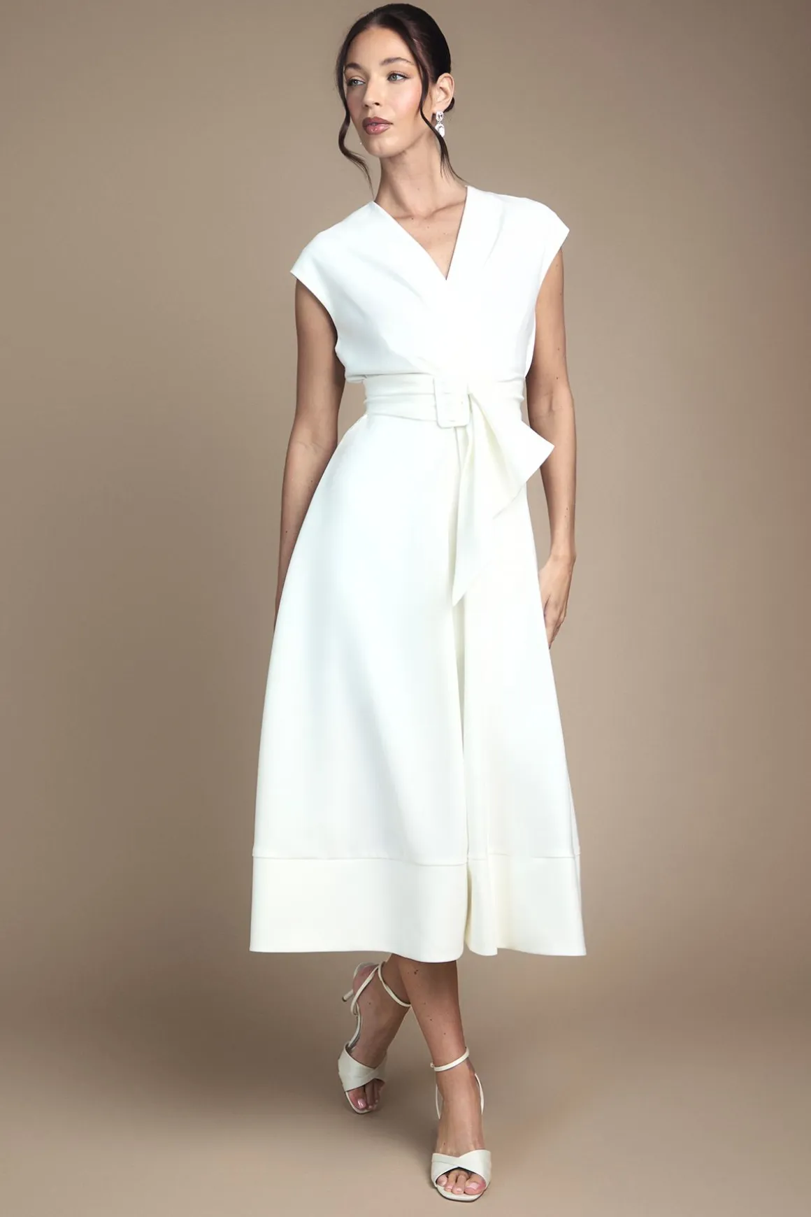 Robe de Mariée Mi-Longue Sans Manches avec Ceinture